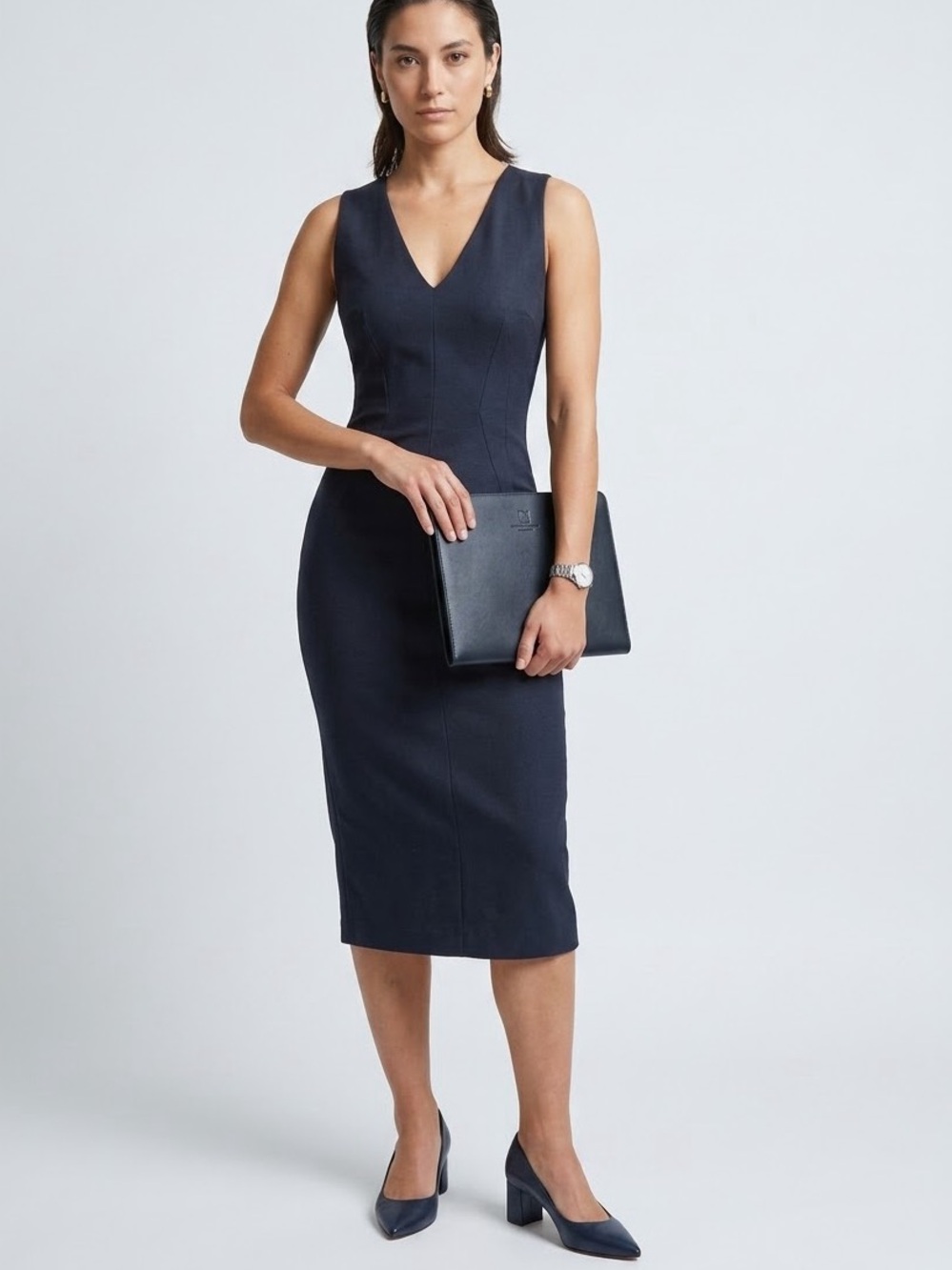 Theory Black Wool V-Neck Sleeveless Midi Dress Size 8